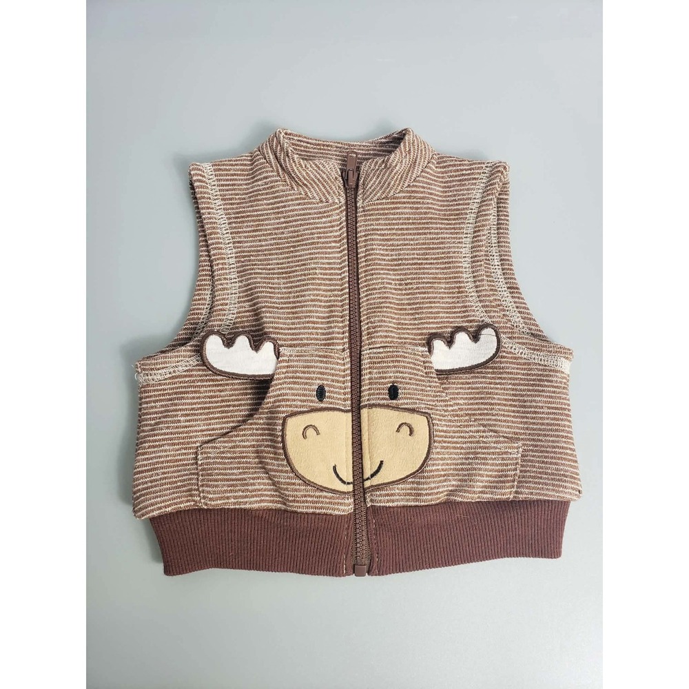 Baby Essentials Moose Zip Up Striped Vest Brown‎ White 12M Wooland